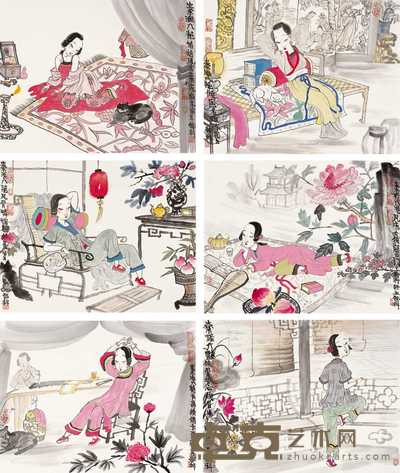 郜科 秦淮八艳图 镜心（八开选六） 32×41cm×8